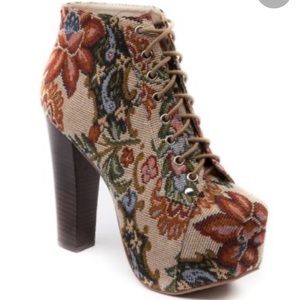 Shi 4 Inch Floral Lace Up Chunky Booties